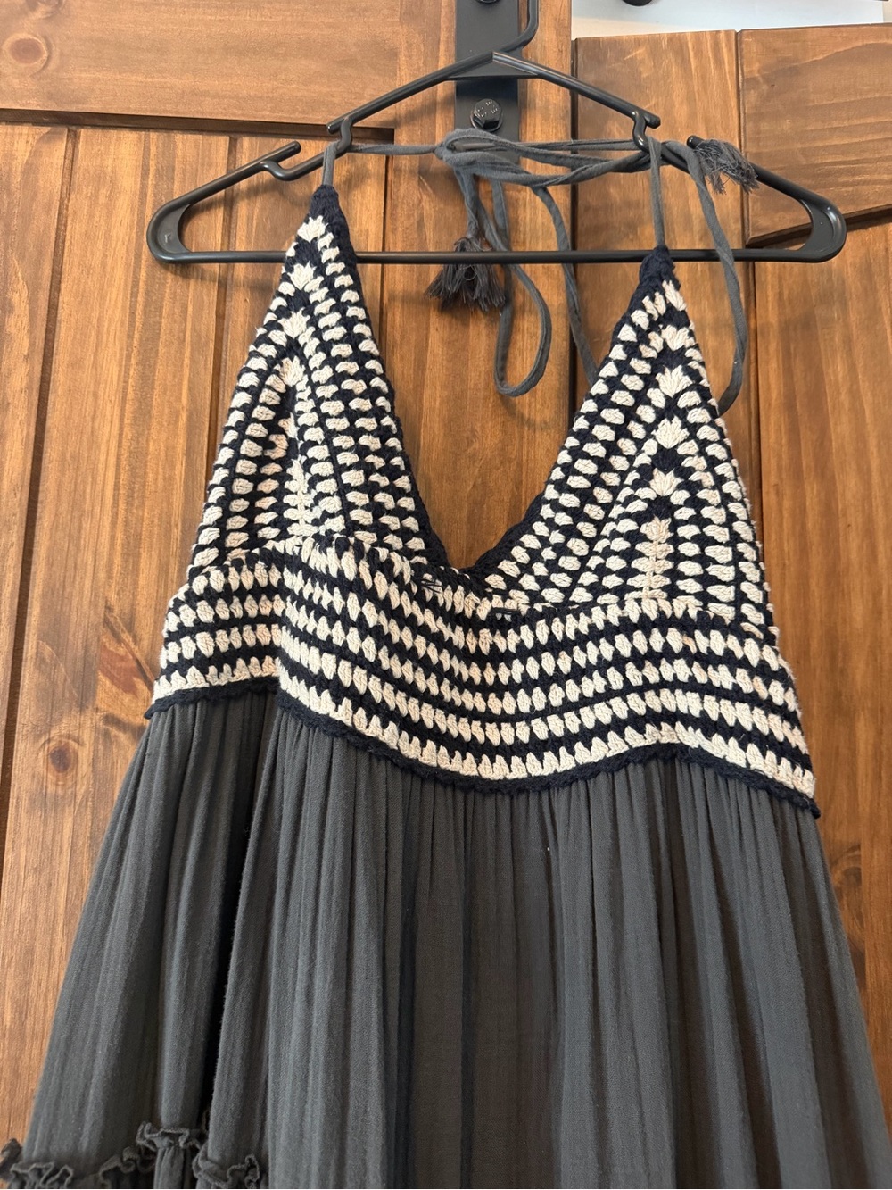 Lucky Brand Charcoal Gray Crochet Halter Midi Dress - Picture 5 of 9
